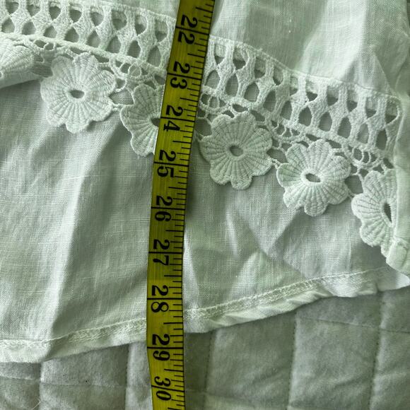 TERZO MILLENNIO Womens Top Medium White Linen Crochet Trim Summer Made in Italy - Picture 9 of 11